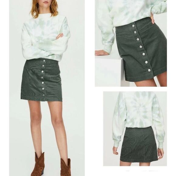 Wilfred Free Aritzia Karmen Button Front Olive Green Skirt Size 0 - Picture 1 of 7